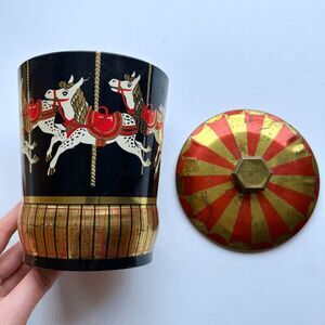 Antique 1940s Gray Dunn Biscuit Tin Carousel Horses Canister, England